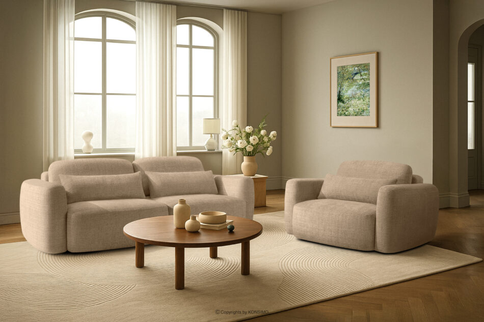 ELOSA Sofa i fotel japandi w tkaninie szenil beżowy beżowy - zdjęcie 29