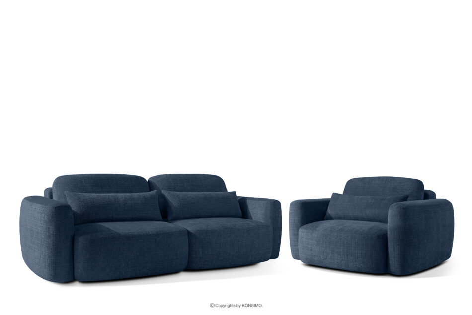 ELOSA Sofa i fotel w stylu japońskim w tkaninie szenil granatowy granatowy - zdjęcie 0