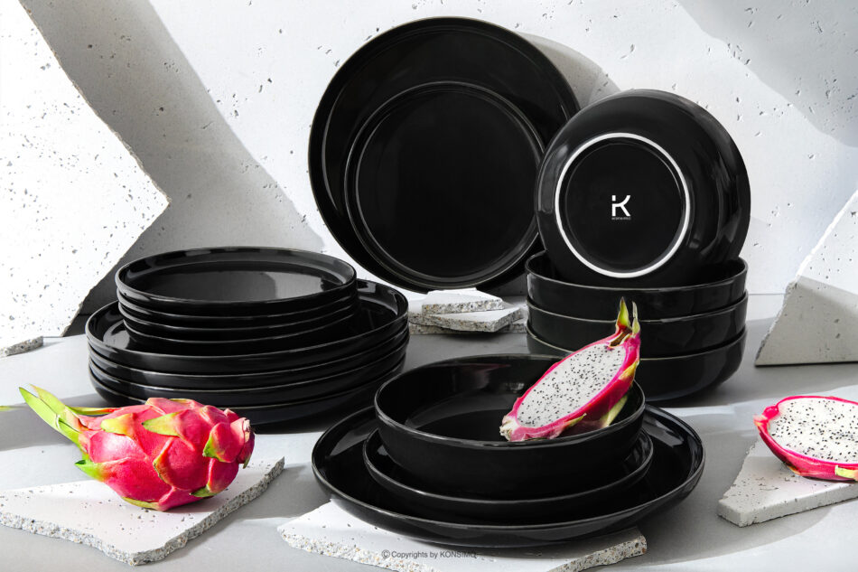 VICTO Zestaw obiadowy czarny połysk 6os. (18 el.) czarny połysk - zdjęcie 1