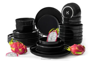 VICTO, https://konsimo.pl/kolekcja/victo/ Zestaw obiadowy czarny połysk 6os. (24 el.) czarny połysk - zdjęcie