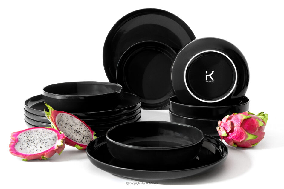 VICTO Zestaw obiadowy czarny połysk 6os. (12 el.) czarny połysk - zdjęcie 0