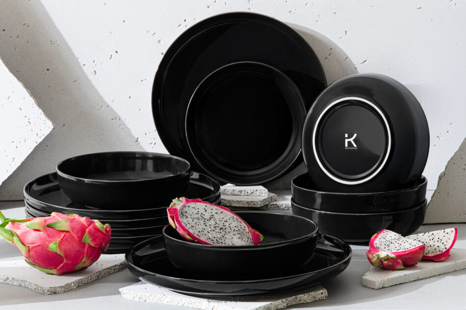 VICTO Zestaw obiadowy czarny połysk 6os. (12 el.) czarny połysk - zdjęcie 1