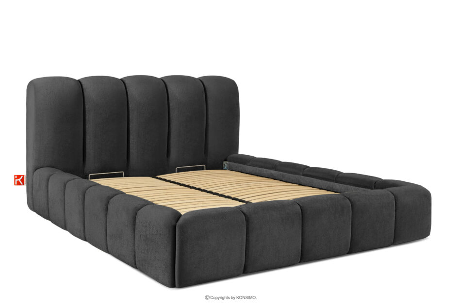 MERIDE Łóżko tapicerowane 160 cm z pikowaniem antracytowy antracytowy - zdjęcie 2