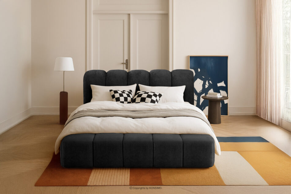 MERIDE Łóżko tapicerowane 160 cm z pikowaniem antracytowy antracytowy - zdjęcie 21