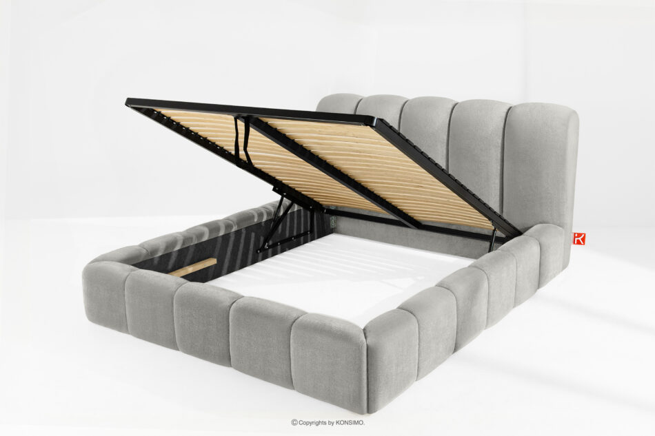 MERIDE Łóżko tapicerowane 160 cm z pikowaniem jasny szary jasny szary - zdjęcie 6