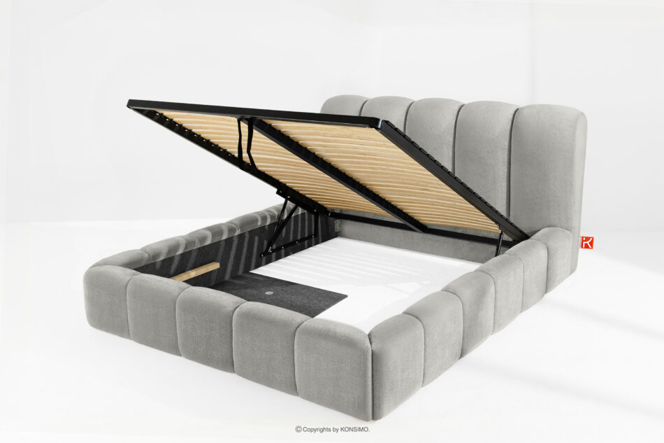 MERIDE Łóżko tapicerowane 160 cm z pikowaniem jasny szary jasny szary - zdjęcie 7