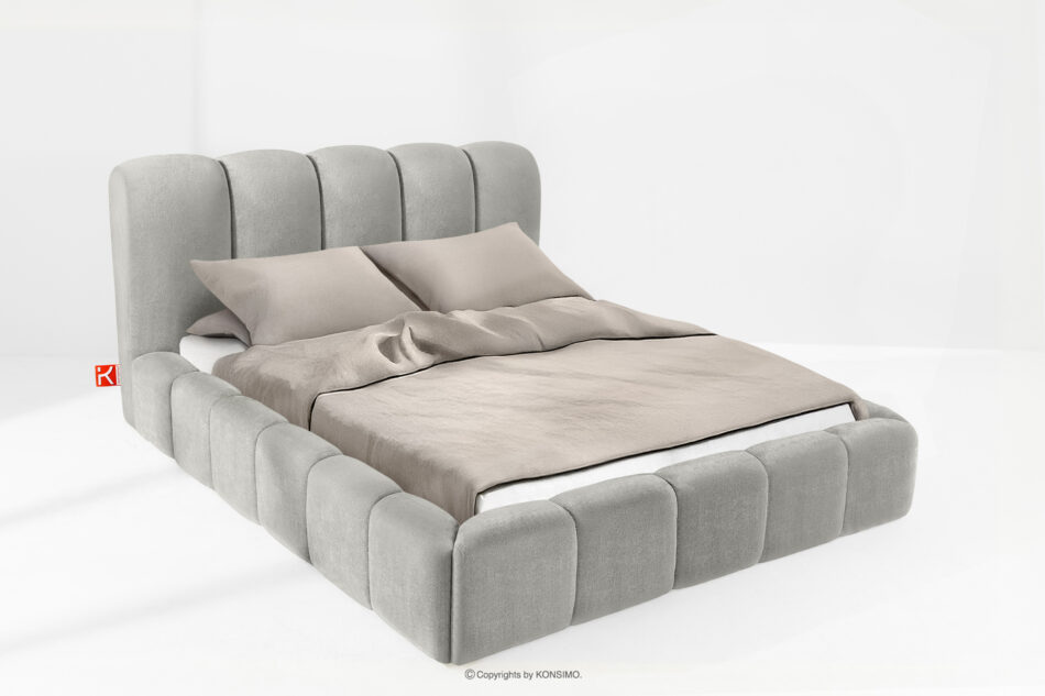 MERIDE Łóżko tapicerowane 160 cm z pikowaniem jasny szary jasny szary - zdjęcie 1