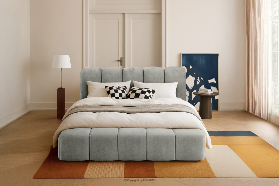 MERIDE Łóżko tapicerowane 160 cm z pikowaniem jasny szary jasny szary - zdjęcie 21