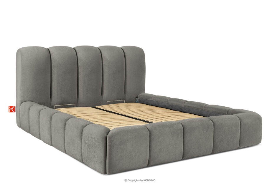 MERIDE Łóżko tapicerowane 160 cm z pikowaniem ciemny szary ciemny szary - zdjęcie 2