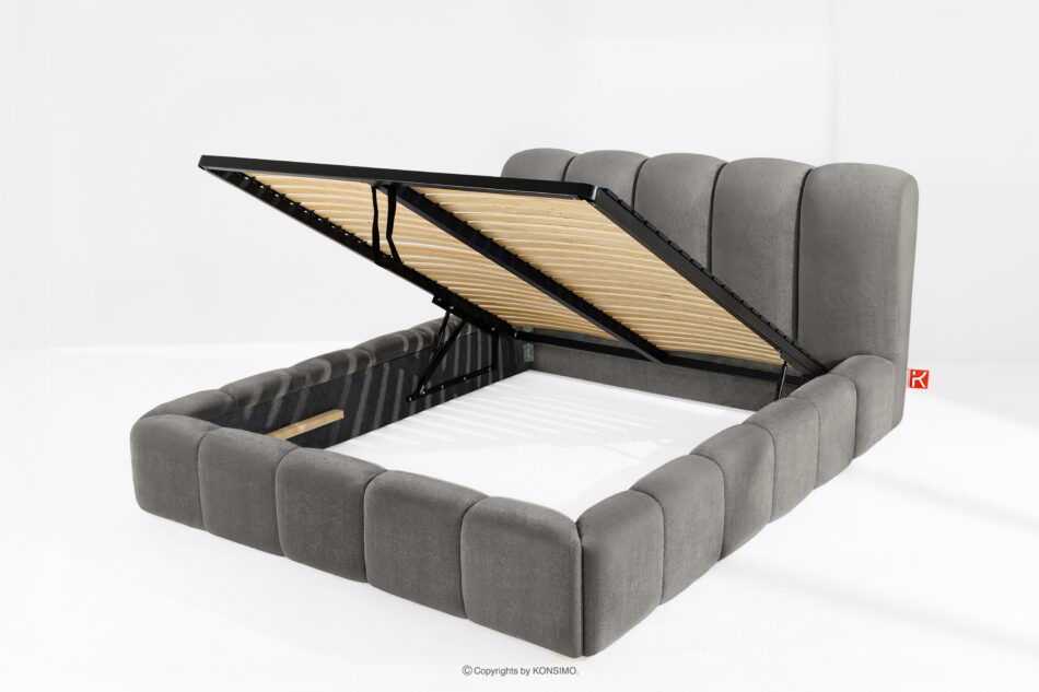 MERIDE Łóżko tapicerowane 160 cm z pikowaniem ciemny szary ciemny szary - zdjęcie 6