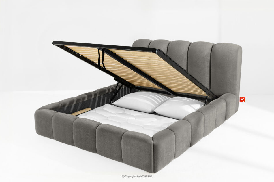 MERIDE Łóżko tapicerowane 160 cm z pikowaniem ciemny szary ciemny szary - zdjęcie 11