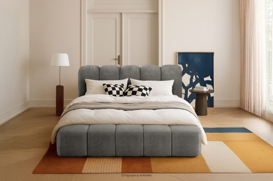 MERIDE Łóżko tapicerowane 160 cm z pikowaniem ciemny szary ciemny szary - zdjęcie 21