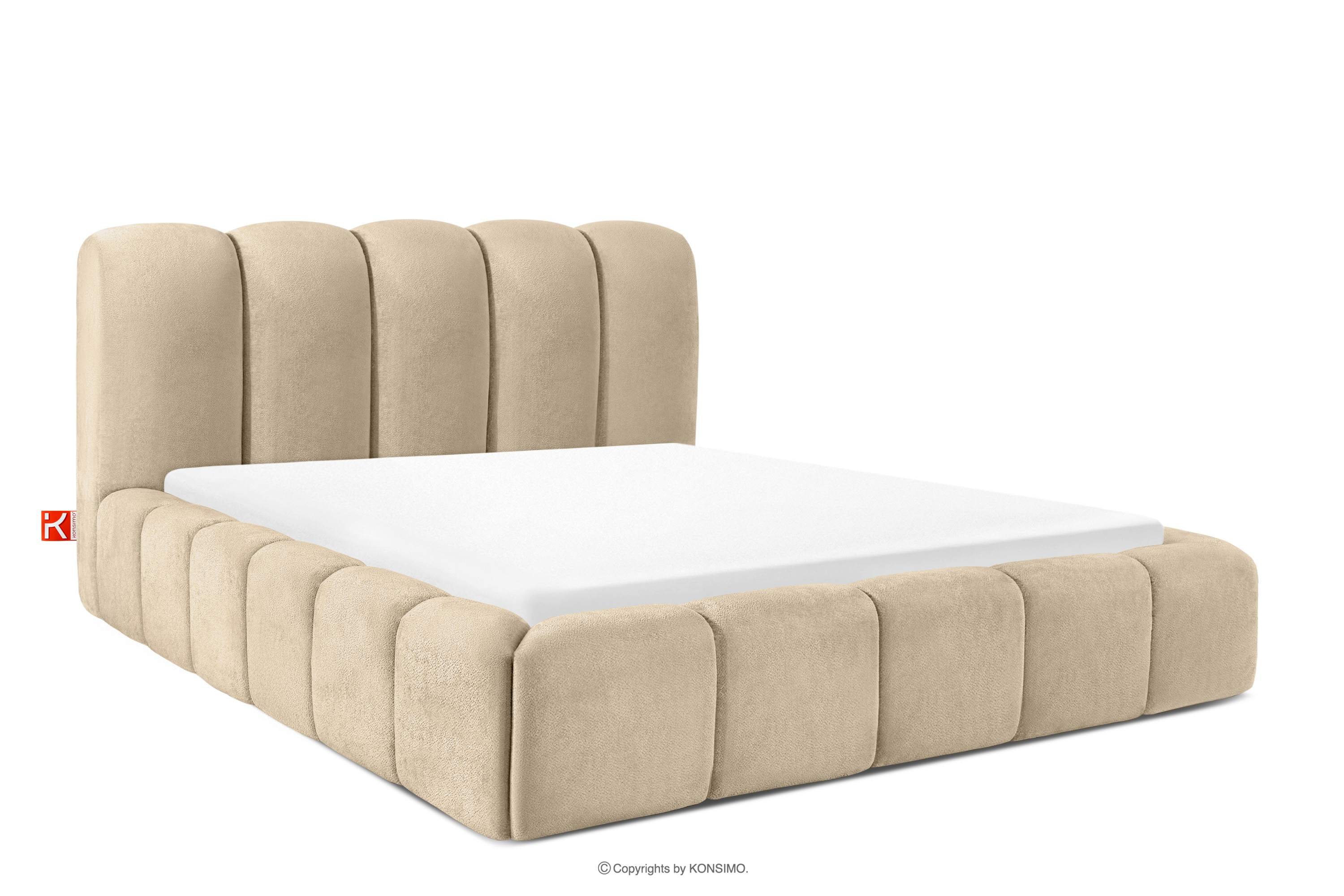 Łóżko tapicerowane 160 cm w stylu japandi z pikowaniem beżowy