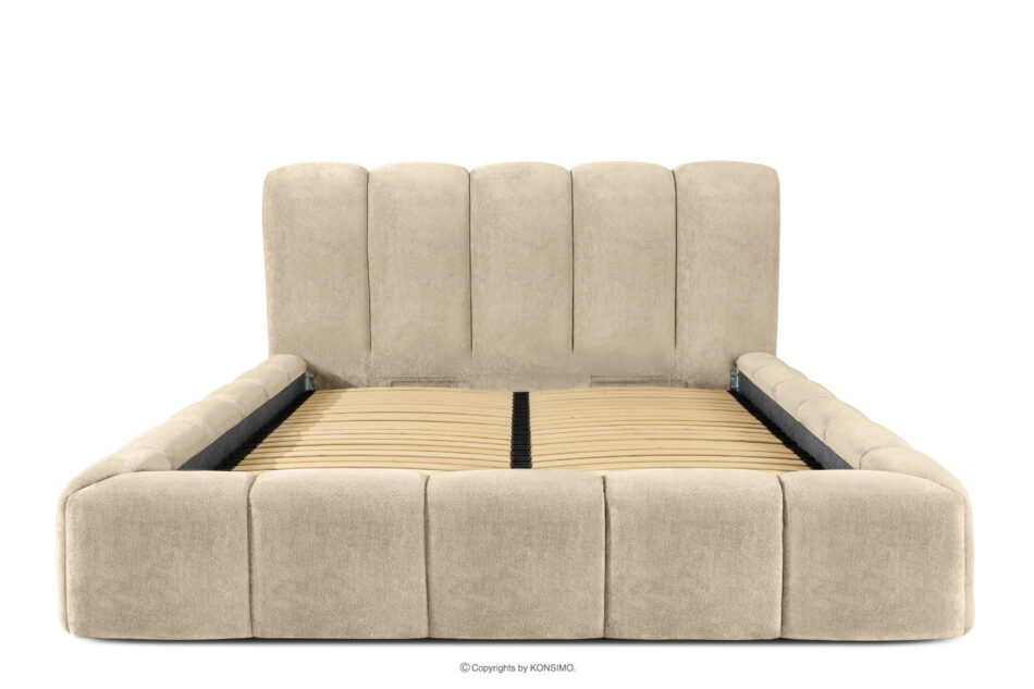 MERIDE Łóżko tapicerowane 160 cm w stylu japandi z pikowaniem beżowy beżowy - zdjęcie 3