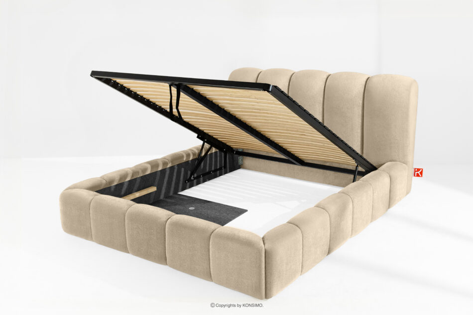 MERIDE Łóżko tapicerowane 160 cm w stylu japandi z pikowaniem beżowy beżowy - zdjęcie 7