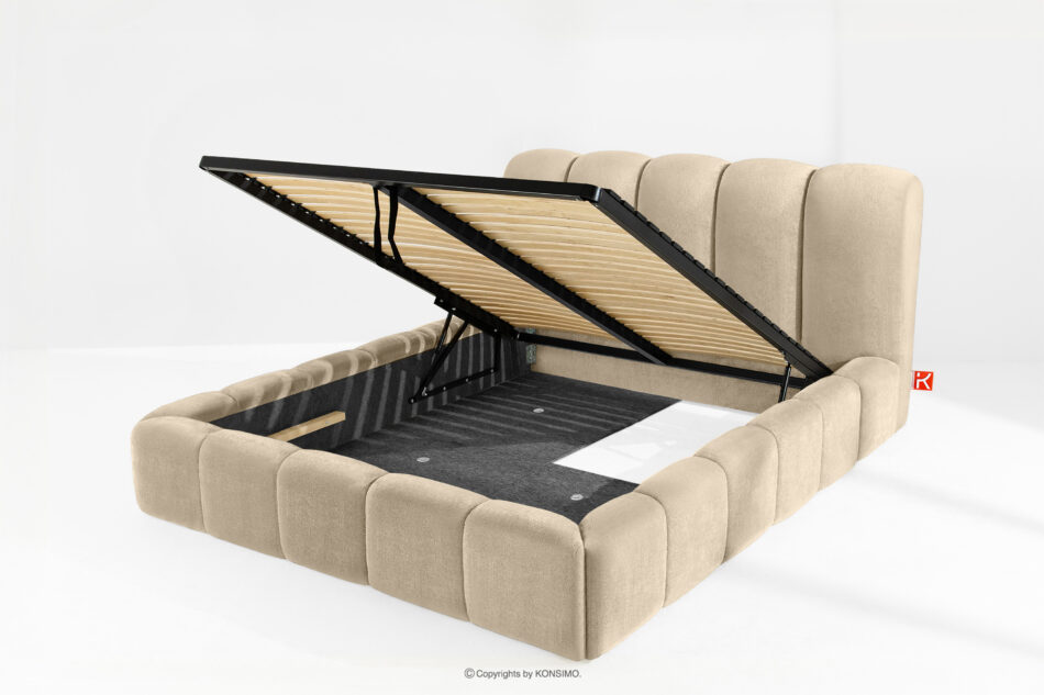 MERIDE Łóżko tapicerowane 160 cm w stylu japandi z pikowaniem beżowy beżowy - zdjęcie 9