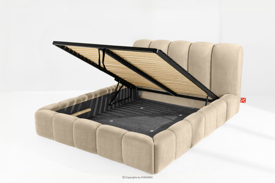 MERIDE Łóżko tapicerowane 160 cm w stylu japandi z pikowaniem beżowy beżowy - zdjęcie 10