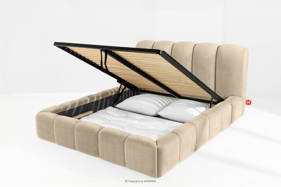 MERIDE Łóżko tapicerowane 160 cm w stylu japandi z pikowaniem beżowy beżowy - zdjęcie 11