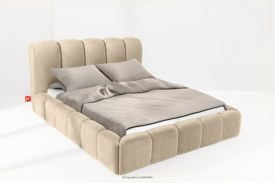 MERIDE Łóżko tapicerowane 160 cm w stylu japandi z pikowaniem beżowy beżowy - zdjęcie 1