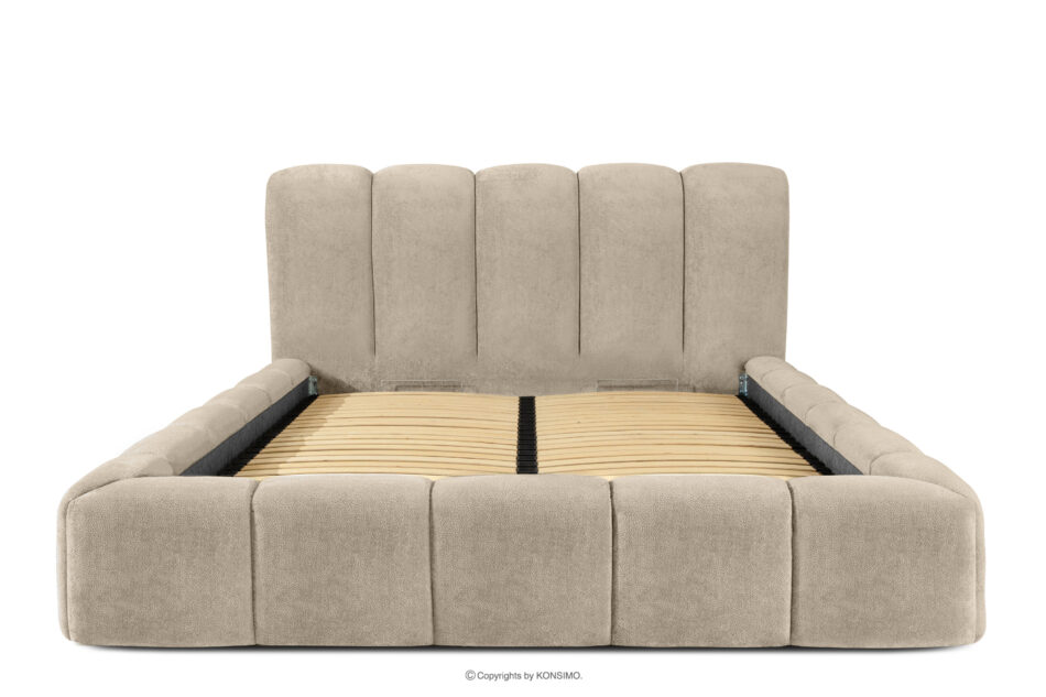 MERIDE Łóżko tapicerowane 160 cm w stylu japandi z pikowaniem szarobeżowy szarobeżowy - zdjęcie 3