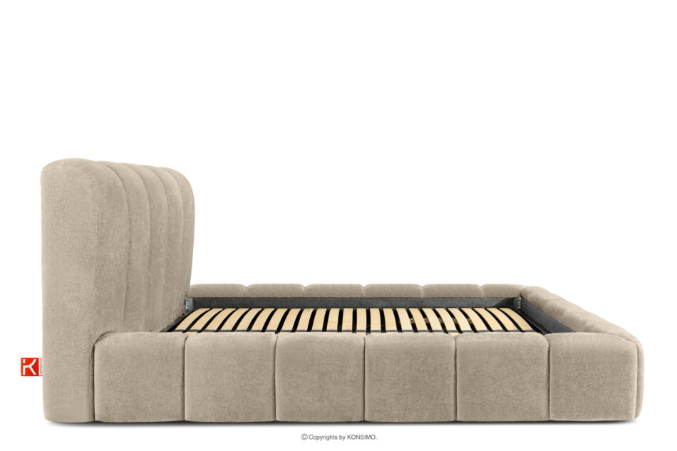 MERIDE Łóżko tapicerowane 160 cm w stylu japandi z pikowaniem szarobeżowy szarobeżowy - zdjęcie 4