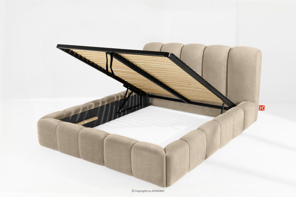 MERIDE Łóżko tapicerowane 160 cm w stylu japandi z pikowaniem szarobeżowy szarobeżowy - zdjęcie 6