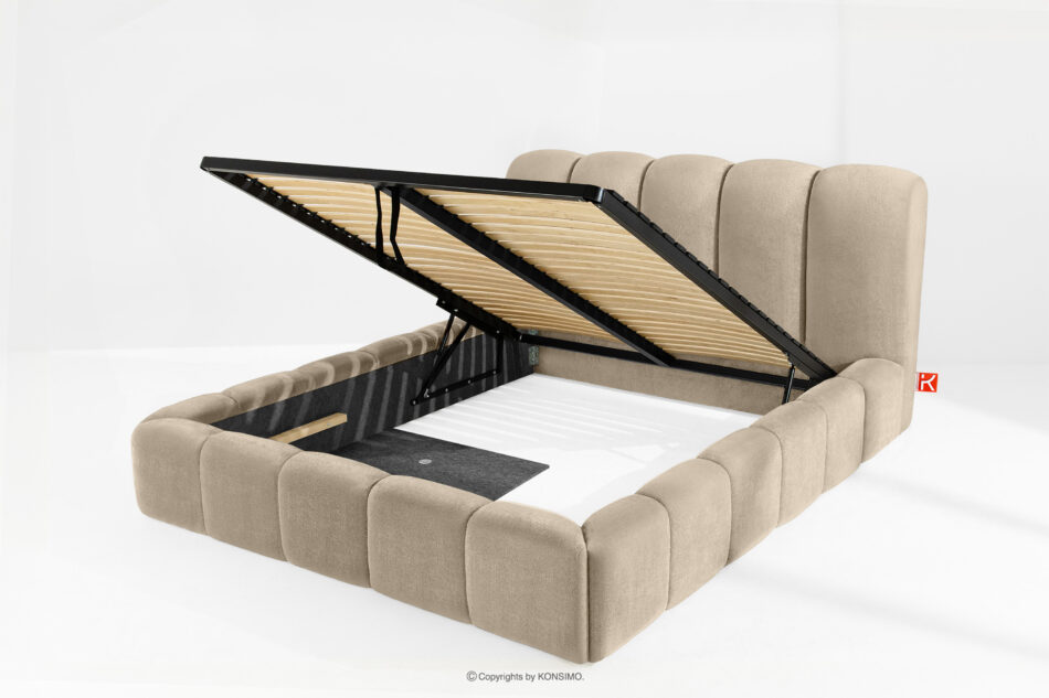 MERIDE Łóżko tapicerowane 160 cm w stylu japandi z pikowaniem szarobeżowy szarobeżowy - zdjęcie 7