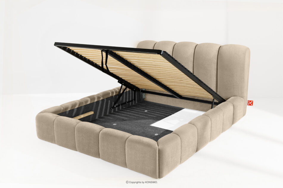 MERIDE Łóżko tapicerowane 160 cm w stylu japandi z pikowaniem szarobeżowy szarobeżowy - zdjęcie 9