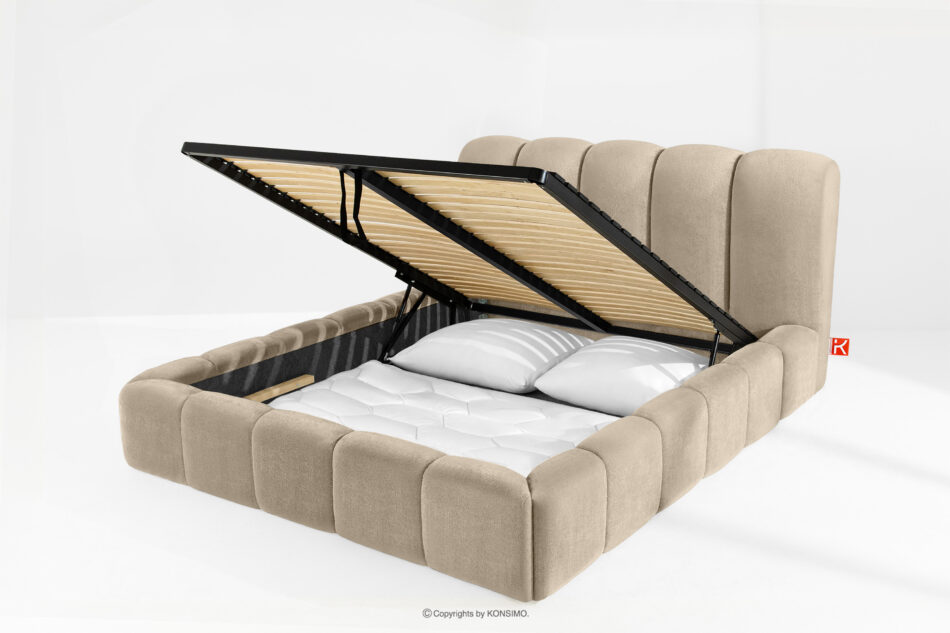 MERIDE Łóżko tapicerowane 160 cm w stylu japandi z pikowaniem szarobeżowy szarobeżowy - zdjęcie 11