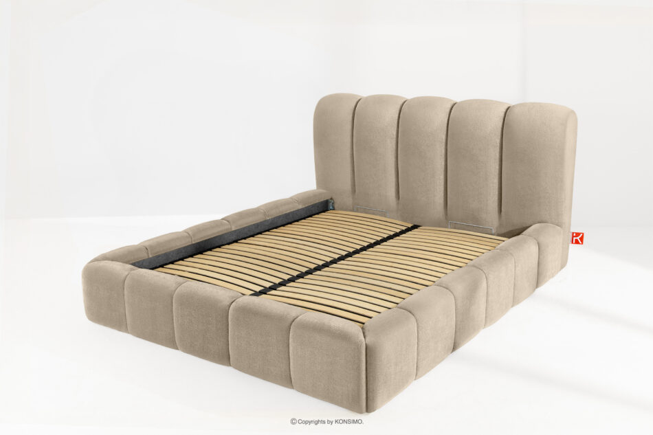 MERIDE Łóżko tapicerowane 160 cm w stylu japandi z pikowaniem szarobeżowy szarobeżowy - zdjęcie 12