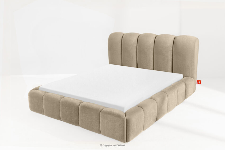 MERIDE Łóżko tapicerowane 160 cm w stylu japandi z pikowaniem szarobeżowy szarobeżowy - zdjęcie 13