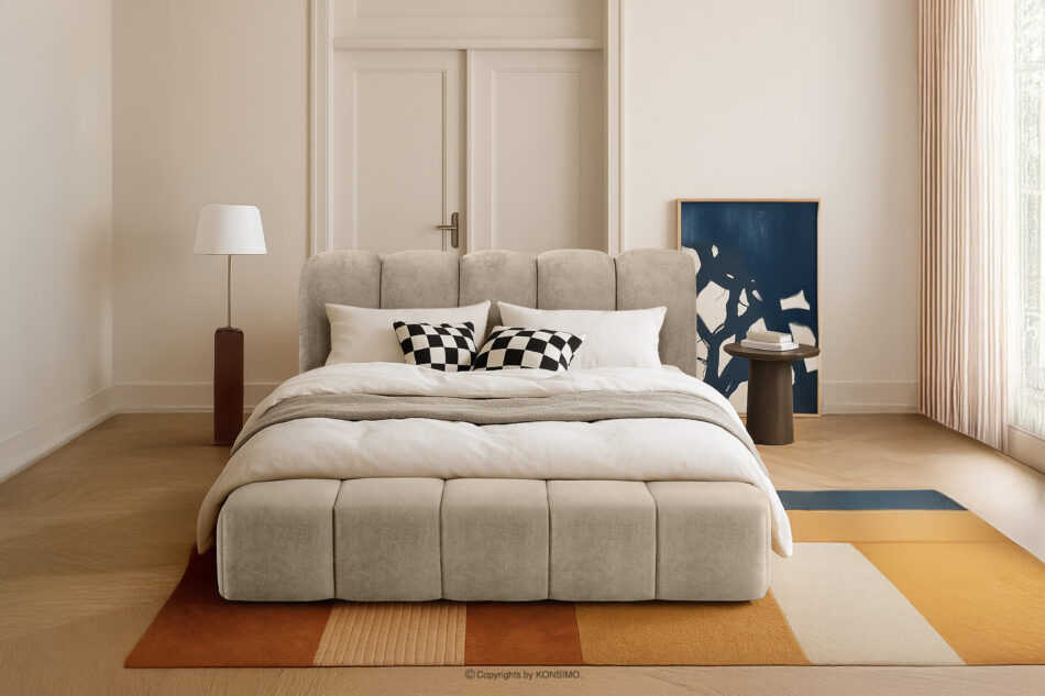 MERIDE Łóżko tapicerowane 160 cm w stylu japandi z pikowaniem szarobeżowy szarobeżowy - zdjęcie 21