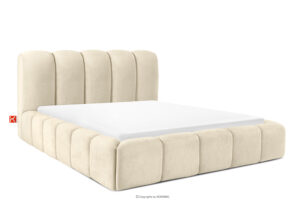 MERIDE, https://konsimo.pl/kolekcja/meride/ Łóżko tapicerowane 160 cm w stylu japandi z pikowaniem ecru ecru - zdjęcie
