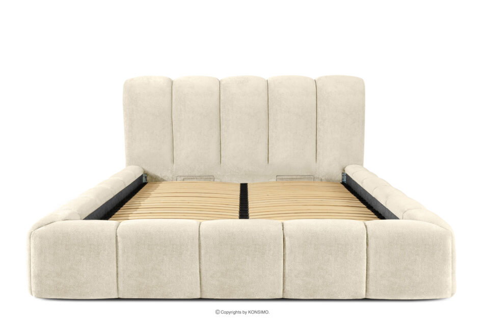 MERIDE Łóżko tapicerowane 160 cm w stylu japandi z pikowaniem ecru ecru - zdjęcie 3