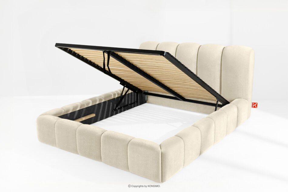 MERIDE Łóżko tapicerowane 160 cm w stylu japandi z pikowaniem ecru ecru - zdjęcie 6