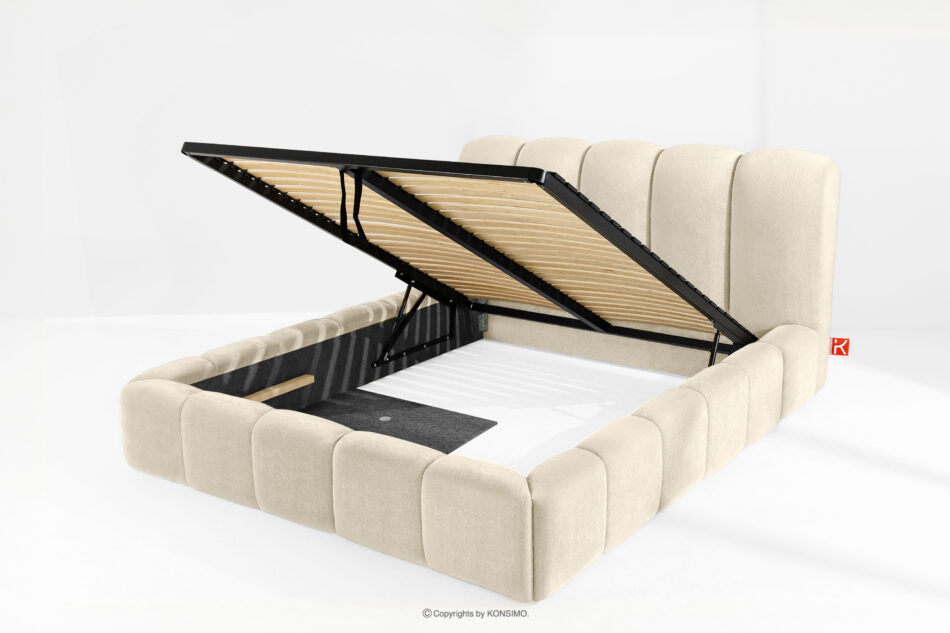 MERIDE Łóżko tapicerowane 160 cm w stylu japandi z pikowaniem ecru ecru - zdjęcie 7