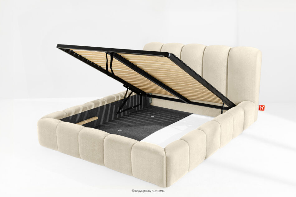 MERIDE Łóżko tapicerowane 160 cm w stylu japandi z pikowaniem ecru ecru - zdjęcie 8