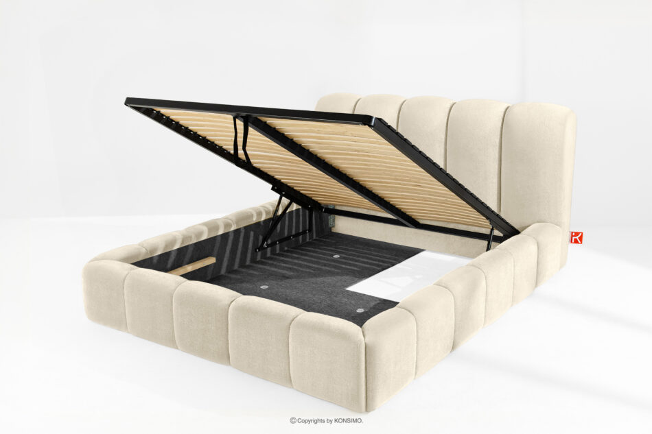 MERIDE Łóżko tapicerowane 160 cm w stylu japandi z pikowaniem ecru ecru - zdjęcie 9