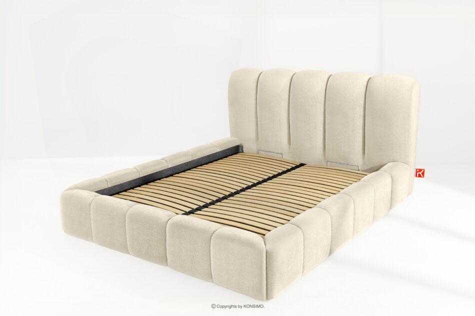 MERIDE Łóżko tapicerowane 160 cm w stylu japandi z pikowaniem ecru ecru - zdjęcie 12