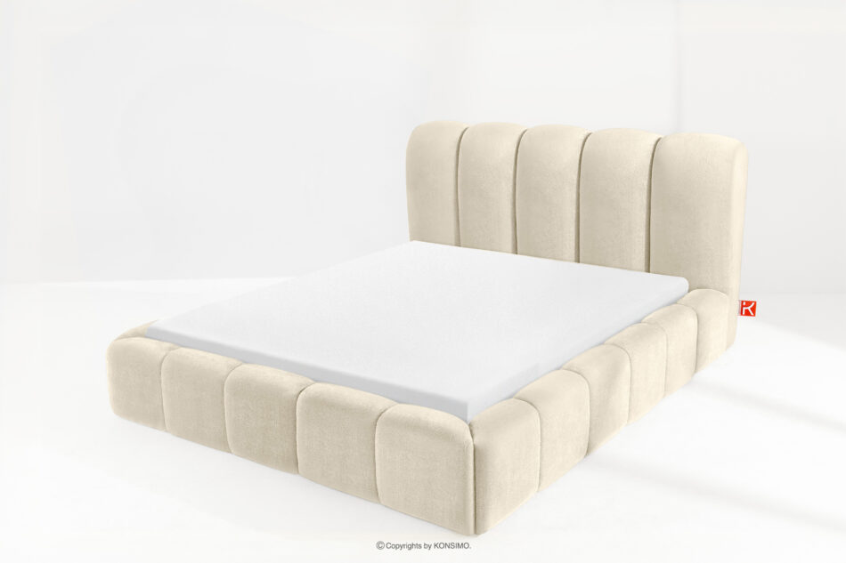 MERIDE Łóżko tapicerowane 160 cm w stylu japandi z pikowaniem ecru ecru - zdjęcie 13