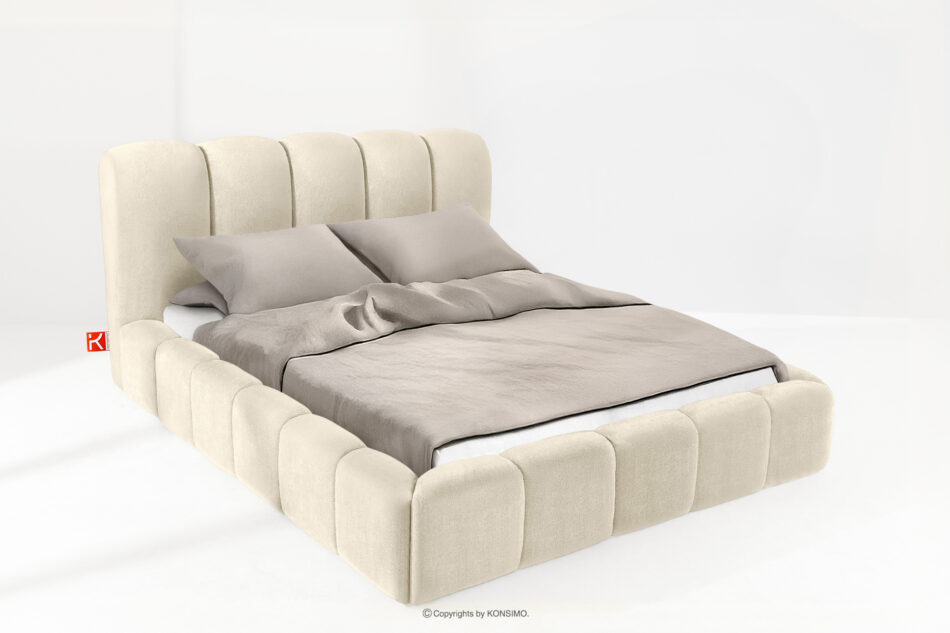 MERIDE Łóżko tapicerowane 160 cm w stylu japandi z pikowaniem ecru ecru - zdjęcie 1