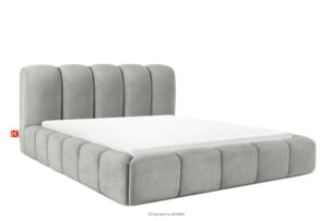 MERIDE, https://konsimo.pl/kolekcja/meride/ Łóżko tapicerowane 180 cm z pikowaniem jasny szary jasny szary - zdjęcie