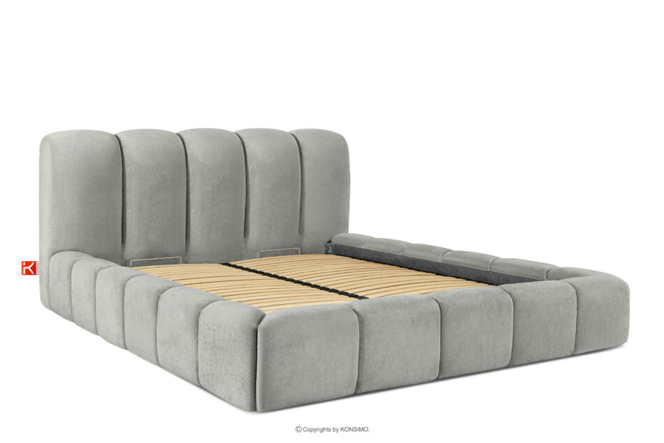 MERIDE Łóżko tapicerowane 180 cm z pikowaniem jasny szary jasny szary - zdjęcie 2