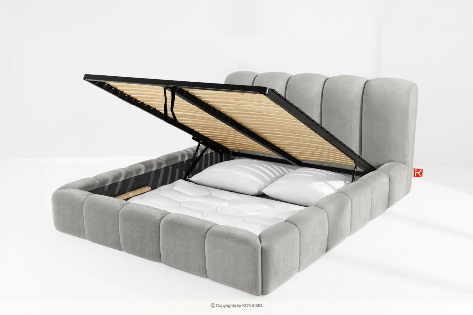 MERIDE Łóżko tapicerowane 180 cm z pikowaniem jasny szary jasny szary - zdjęcie 11