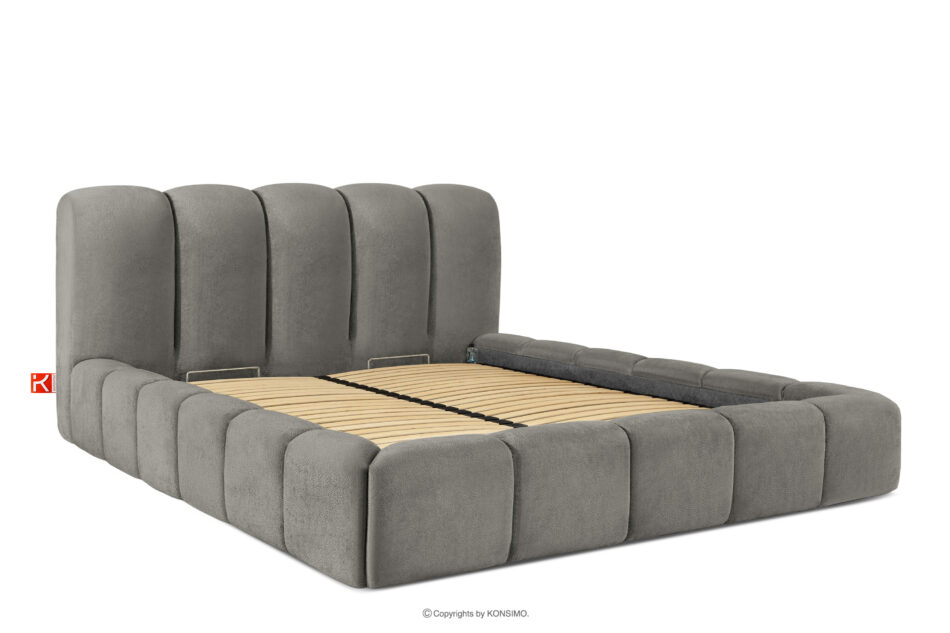 MERIDE Łóżko tapicerowane 180 cm z pikowaniem ciemny szary ciemny szary - zdjęcie 2