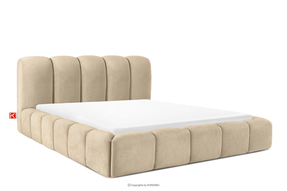 MERIDE Łóżko tapicerowane 180 cm w stylu japandi z pikowaniem beżowy beżowy - zdjęcie 0