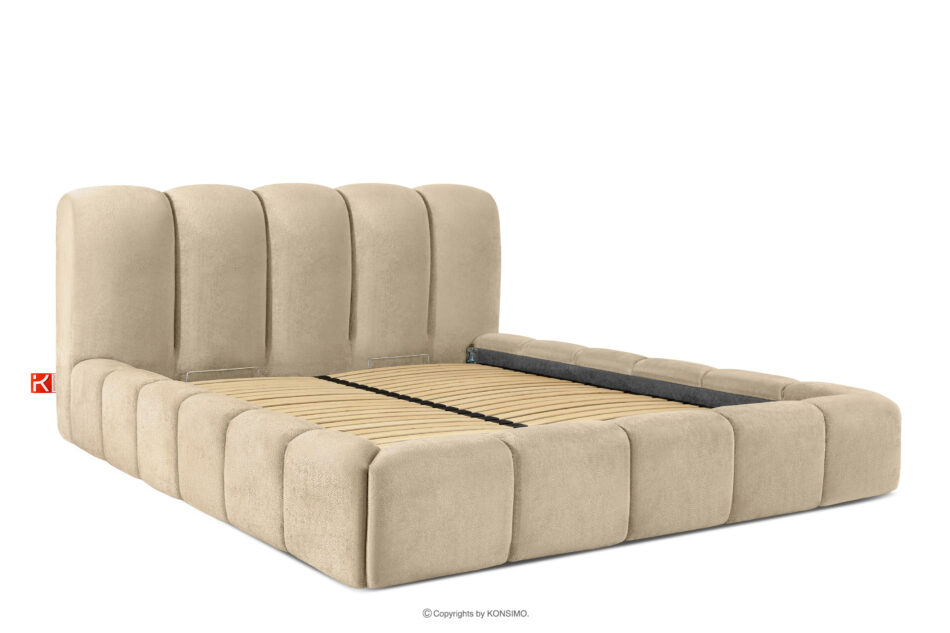 MERIDE Łóżko tapicerowane 180 cm w stylu japandi z pikowaniem beżowy beżowy - zdjęcie 2