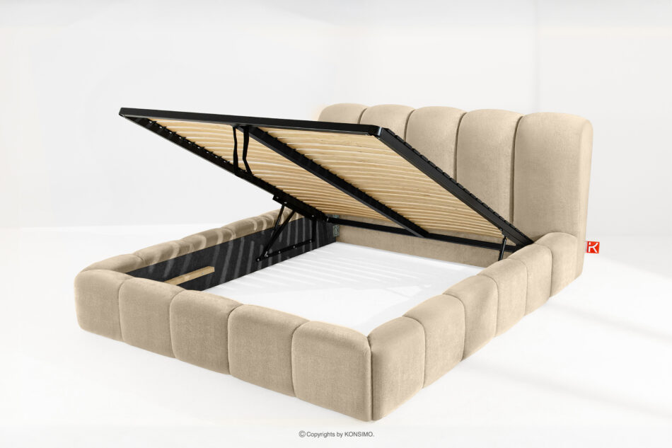 MERIDE Łóżko tapicerowane 180 cm w stylu japandi z pikowaniem beżowy beżowy - zdjęcie 6