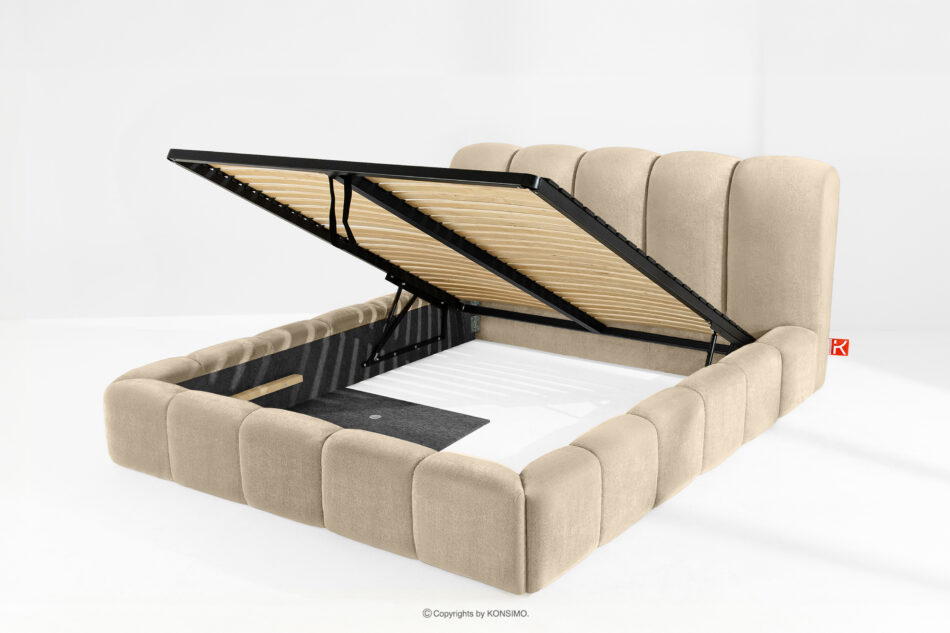 MERIDE Łóżko tapicerowane 180 cm w stylu japandi z pikowaniem beżowy beżowy - zdjęcie 7