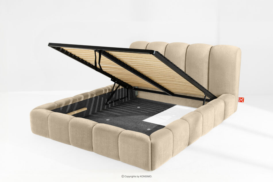 MERIDE Łóżko tapicerowane 180 cm w stylu japandi z pikowaniem beżowy beżowy - zdjęcie 9